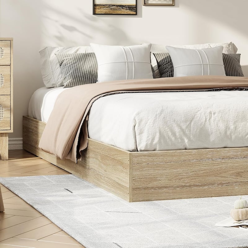 Solid Wood Platform Bed, Floor-Standing Bed Frame with Strong Wooden Slats