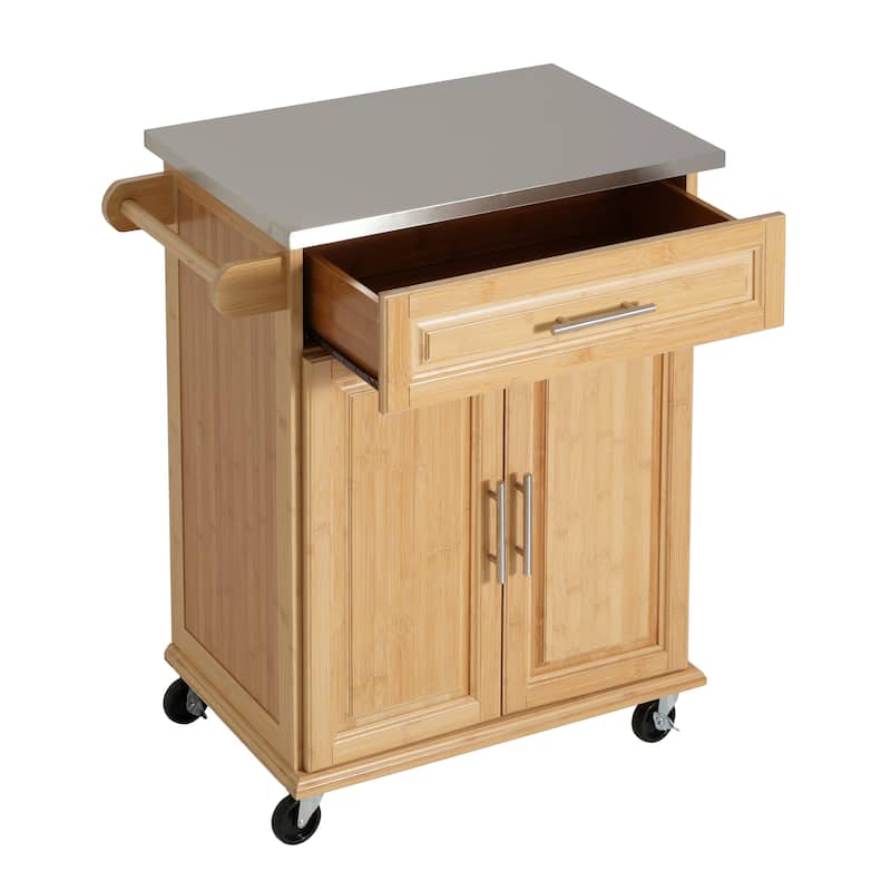Christopher Knight Home - 29"W Bamboo Outdoor Kitchen Cart with Stainless Steel Top