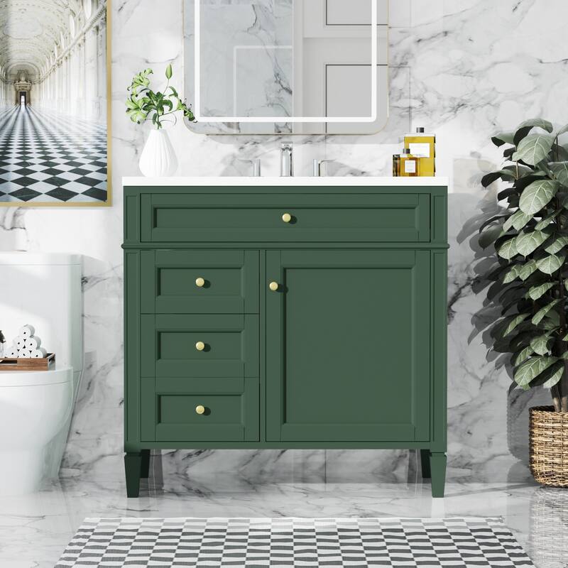 30''/36'' Bathroom Vanity with Top Sink, Modern Bathroom Storage Cabinet with 2 Drawers, a Tip-out Drawer & Adjustable Shelf