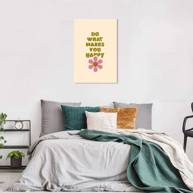 Wynwood Studio Canvas Typography and Quotes Just Happiness Green and Army Green Modern & Contemporary Wall Art Canvas Print - 24 x 36