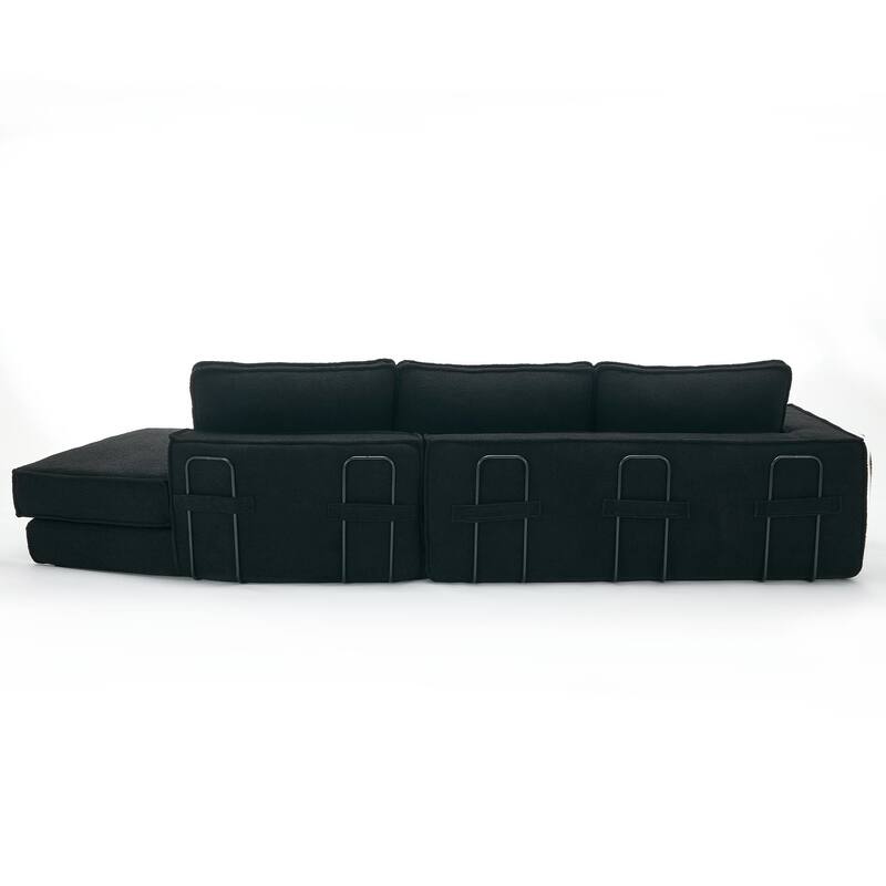 133" Lamb Velvet Convertible Sectional Sleeper Sofa with 7 Pillows