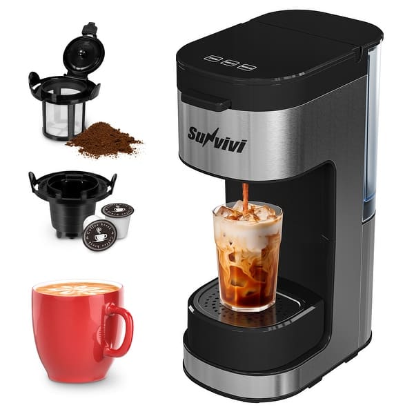 slide 2 of 7, Single Serve Iced Coffee Maker with 3 Brewing Options, Black