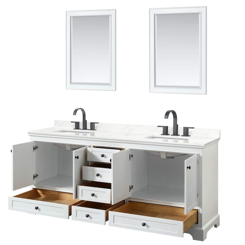 Deborah 80-inch Double Vanity, Quartz Top, 24-inch Mirrors