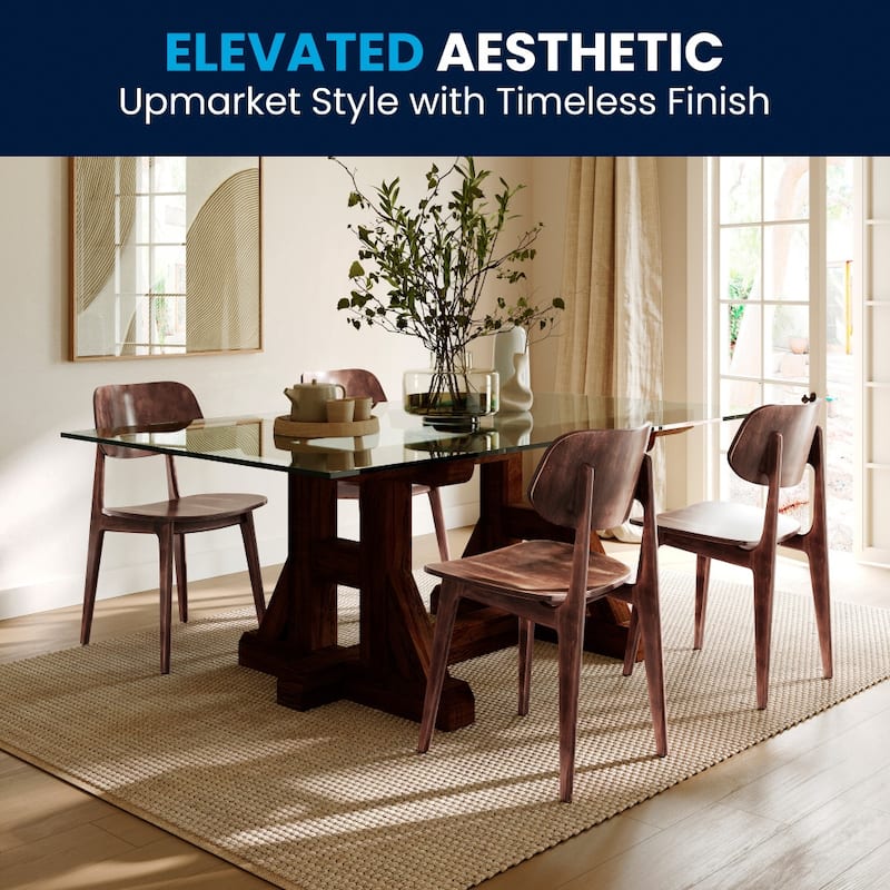 Set of 2 Commercial Solid Wood Dining Chair with Curved Backrest - 17.25"W x 20.75"D x 33.25"H