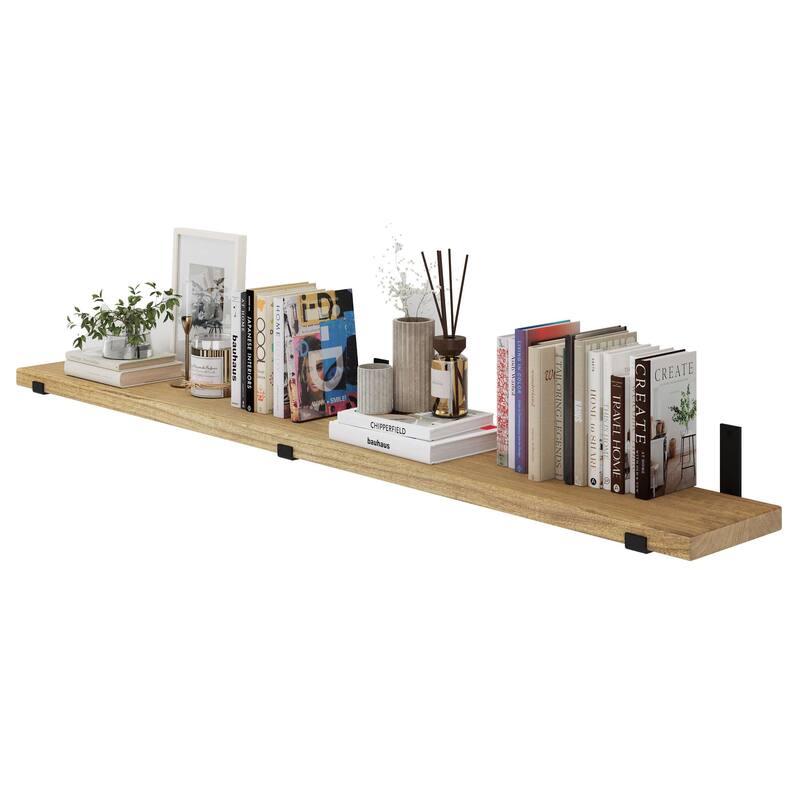 Wallniture Forte Wood Board 72" Long, 9.25'' Deep, 1.5" Thick, Floating Bookshelf for Wall, Hanging Shelf Living Room Decor, 1Pc