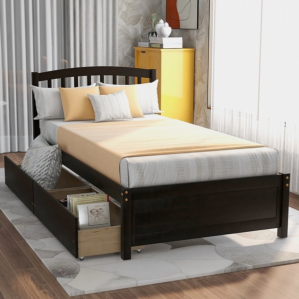 Twin Platform Storage Bed Wood Bed Frame with 2 Drawers and