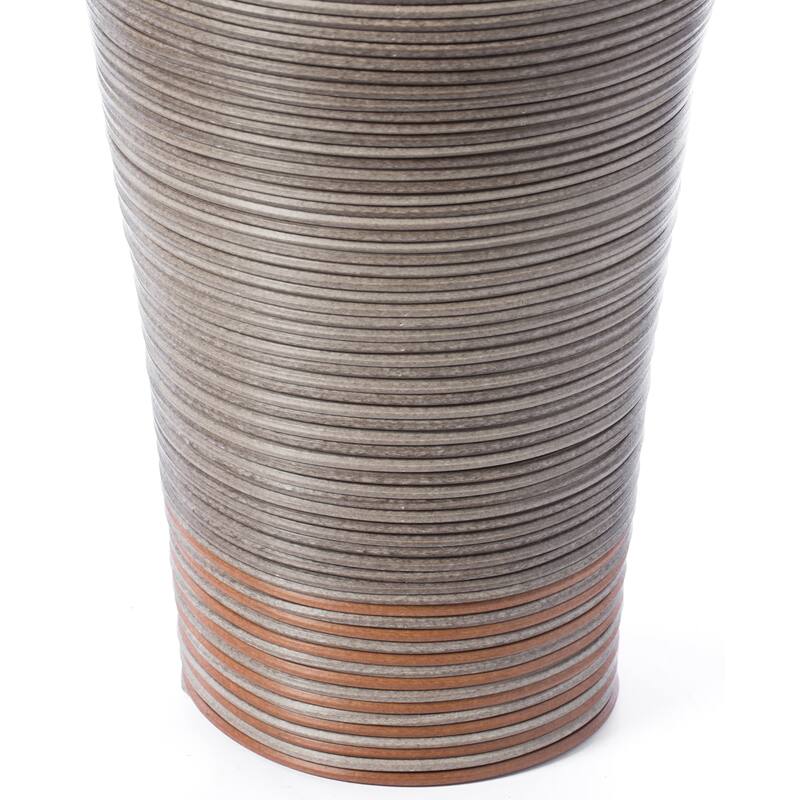 27-inch Tall Standing Designer Floor Vase - Durable Artificial Rattan - Elegant Two-Tone Brown Finish - Ideal Decor Accent - 27