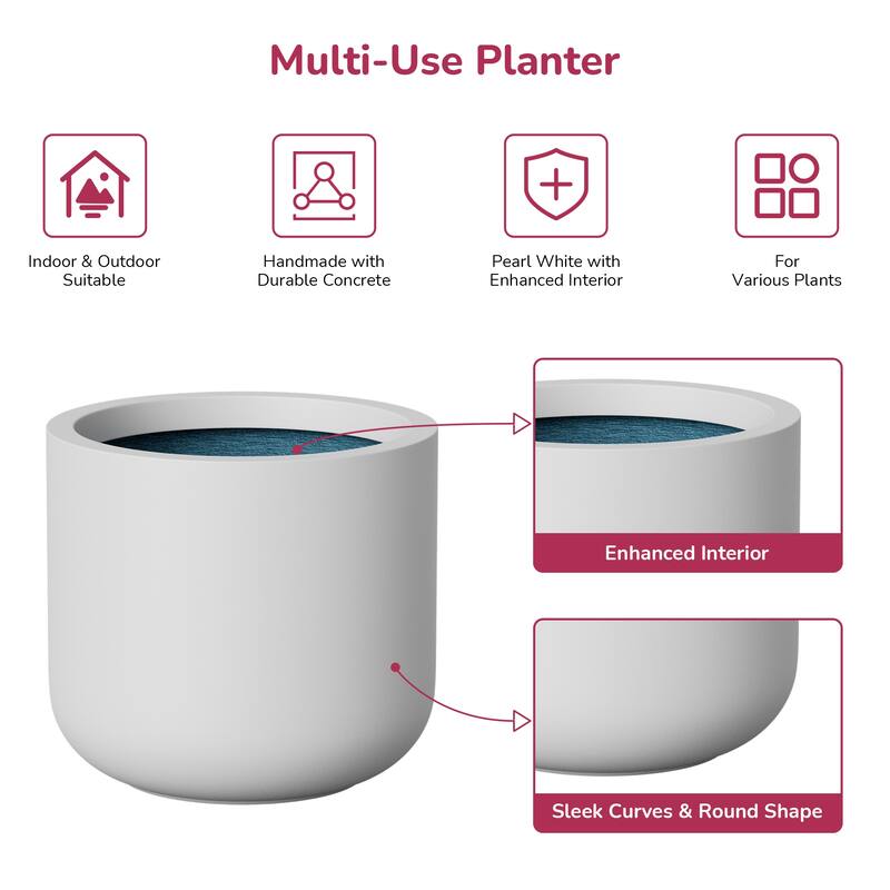 Concrete Round Planter / Pot with Drainage Hole for Indoor & Outdoor