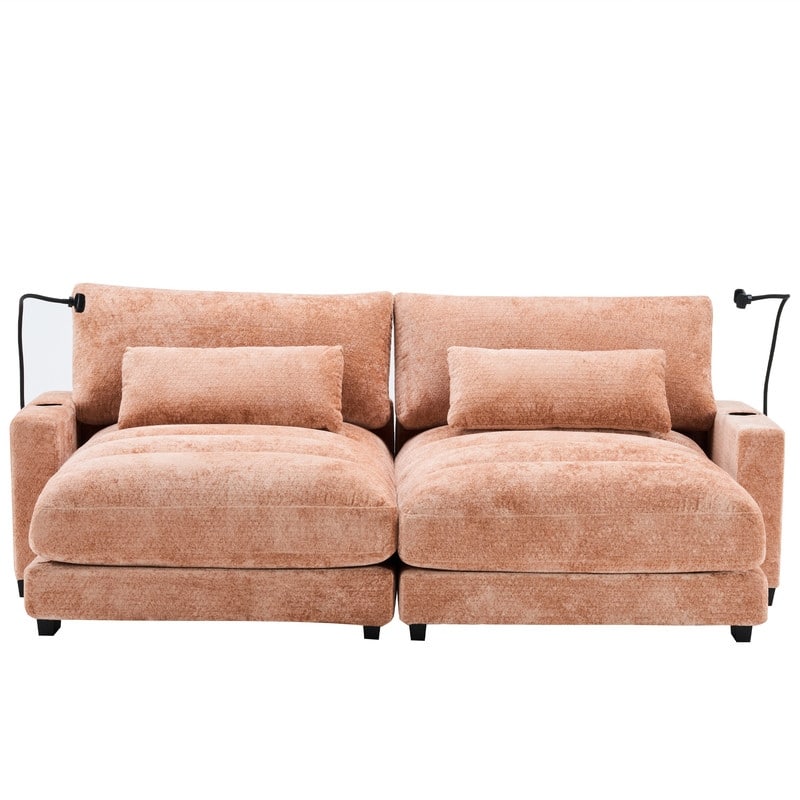 Chaise Lounge Chair Upholstered Modular Sofa with Cup & Phone Holders