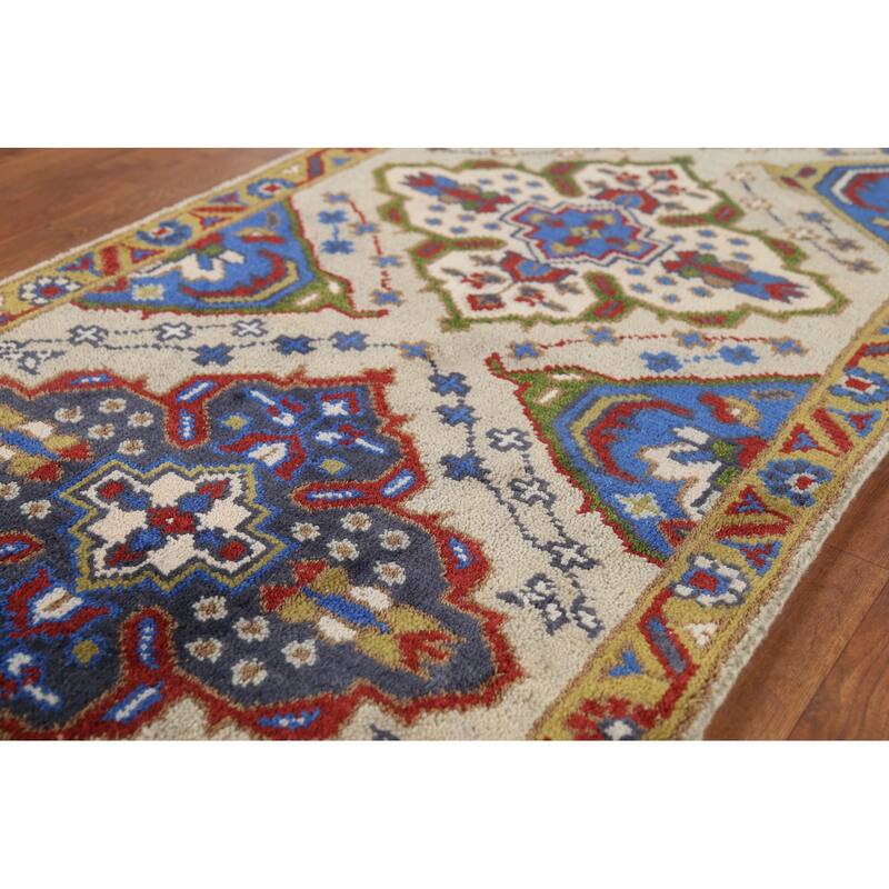 Geometric Kazak Runner Rug Hand-Knotted Wool Carpet - 2'7"x 9'11"