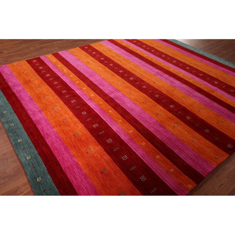 Striped Gabbeh Indian Area Rug Handmade Multi-Color Wool Carpet - 8'2" x 9'8"