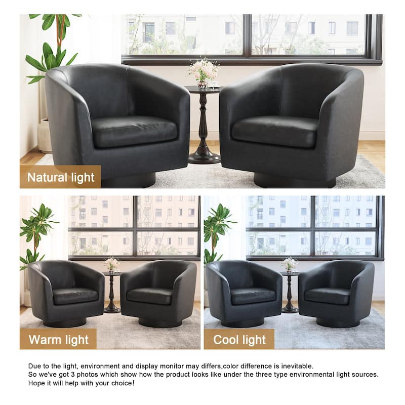 Faux Leather Wide Seat Swivel Barrel Chair
