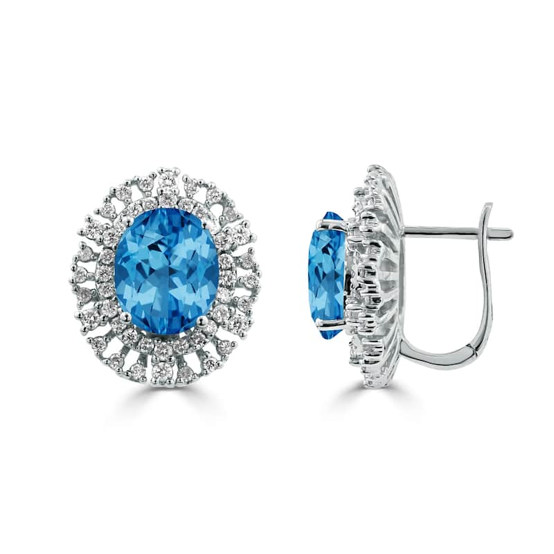 Auriya 6 3/8ct Fancy Oval-cut Topaz Halo Diamond Earrings 1 1/10cttw 18K Gold