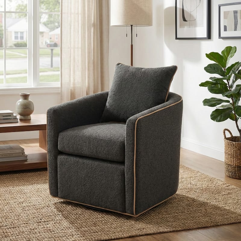 Swivel Accent Chair Upholstered Club Chair Barrel Sofa Chair for Living Room, Reading Corner, and Small Spaces - Dark Gray
