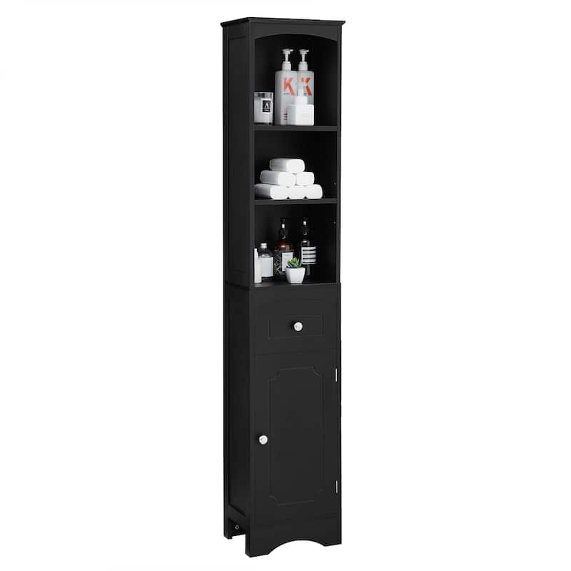 66" H Tall Bathroom Storage Cabinet with Drawer & Adjustable Shelves
