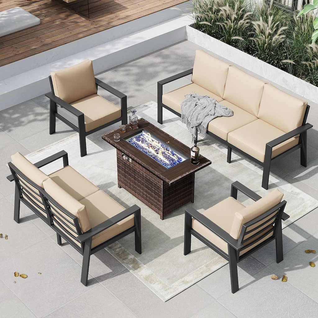 5 Pieces Aluminum Patio Furniture Set with 40" Fire Pit Table