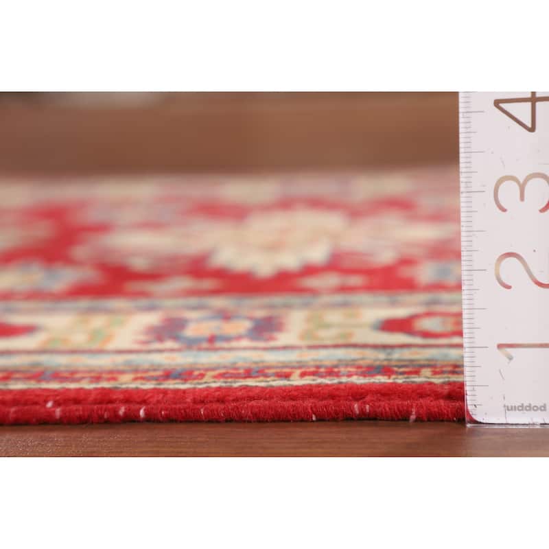 Geometric Red Kazak Foyer Rug Hand-Knotted Oriental Wool Carpet - 2'7" x 4'3"