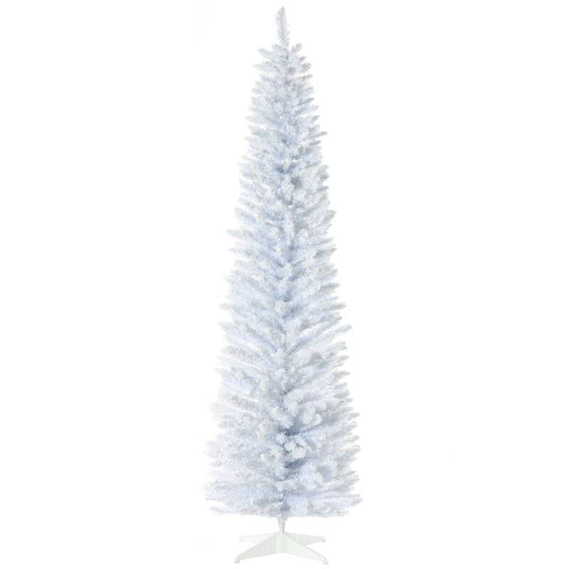 7FT Snow Flocked Pencil Christmas Tree - Unlit, Slim Design & Flame-Retardant - 7 Foot - White