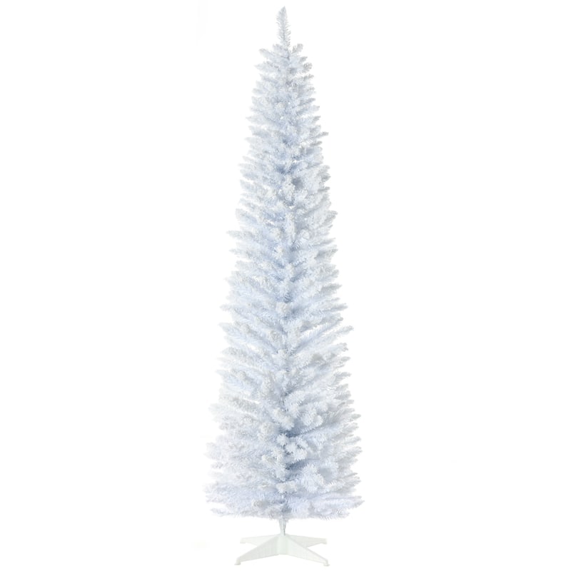 HOMCOM 7' Snow Flocked Artificial Pencil Christmas Tree, Slim Xmas Tree Pink