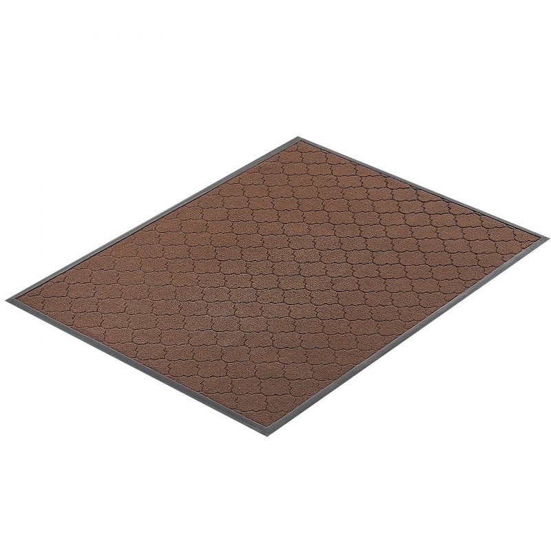 Brown Carpet Front Door Mat with Printed Pattern, Non-Slip Backing and Durable Surface - 47 x 35 x 0.28 in