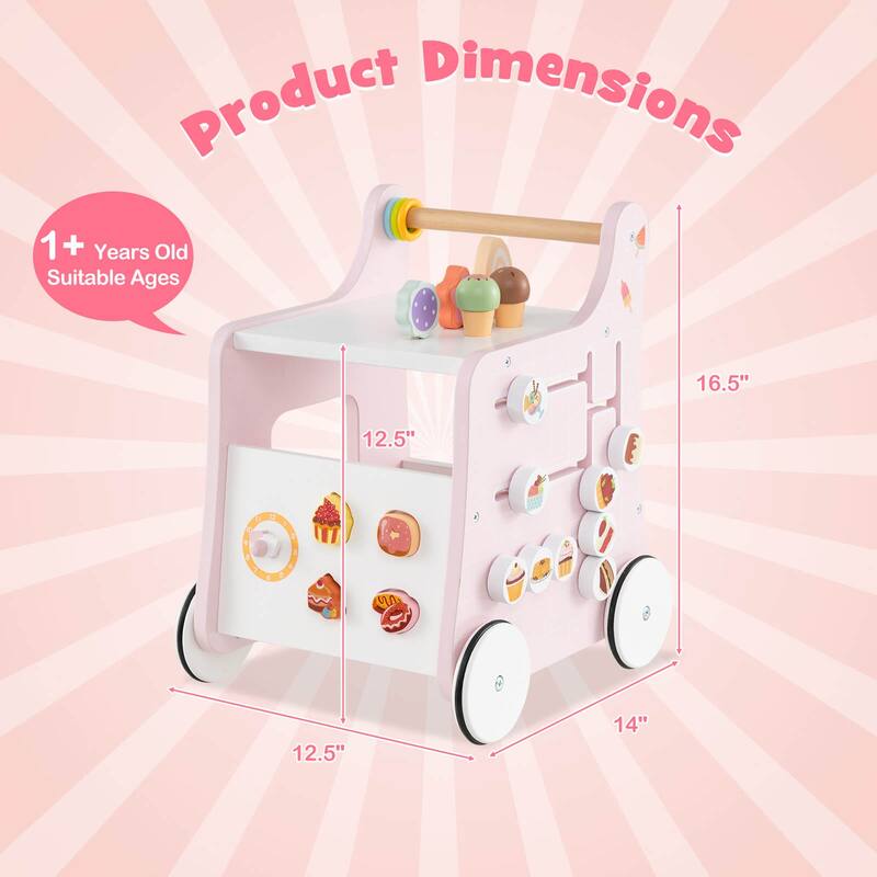 Costway Wooden Baby Walker Ice Cream Cart Toy with Sweet Accessories & - See Details