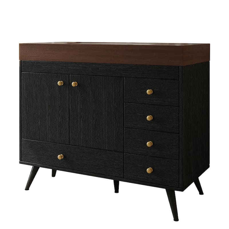 36" Bathroom Vanity with Faux Marble Top & Ceramic Sink, 5-Drawer Storage Cabinet with Stainless Steel Legs