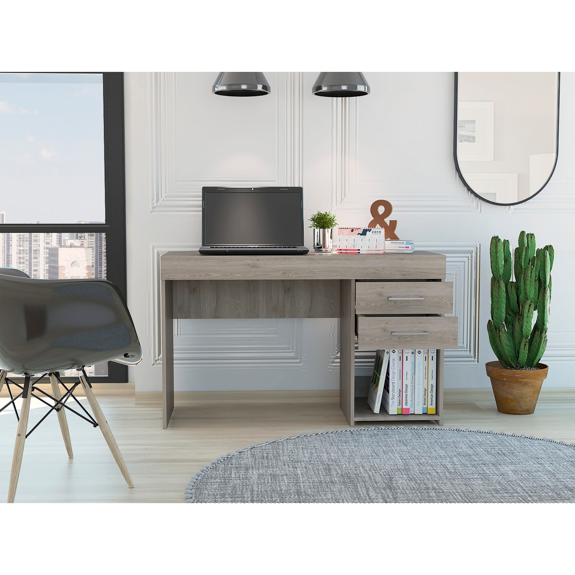 Computer desk store with bottom shelf
