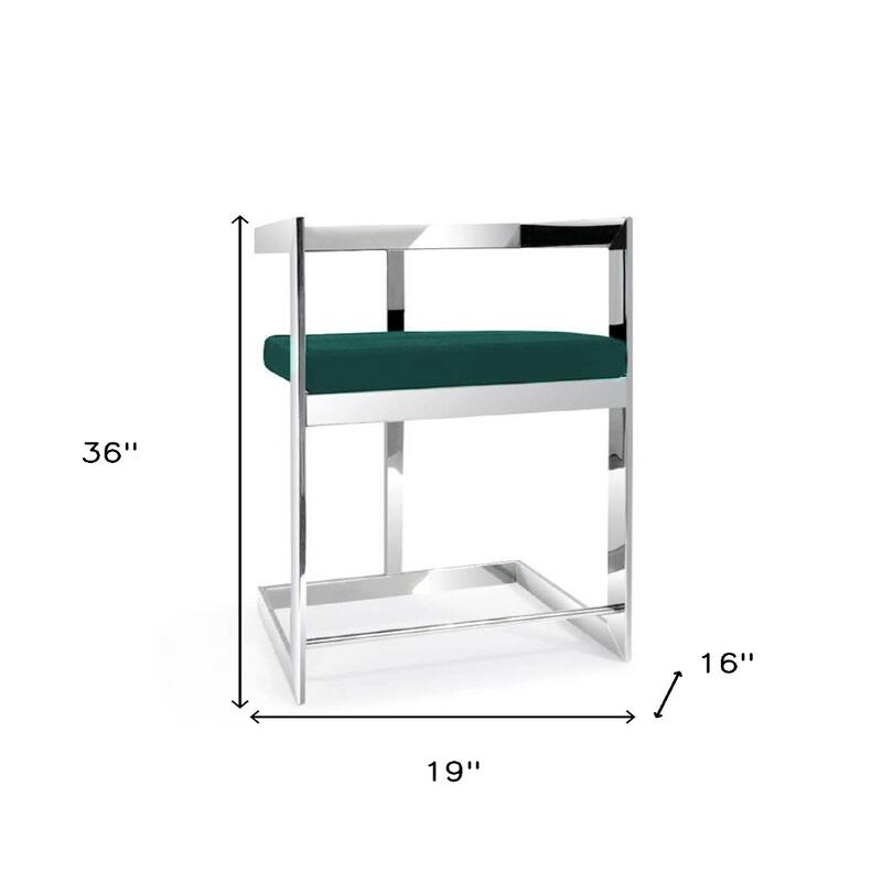 Velvet Stainless Steel Low Back Bar Chair with Armrests and Footrest