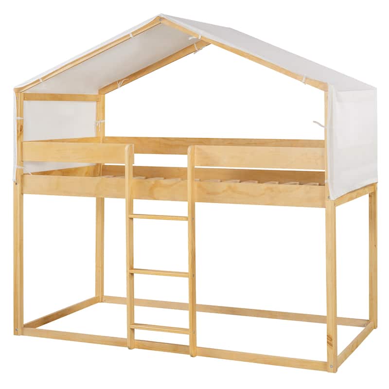 Twin over Twin Wood Bunk Bed with Tent, Espresso