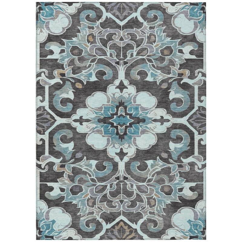 HomeRoots Damask Traditional Rectangle Outdoor Rug