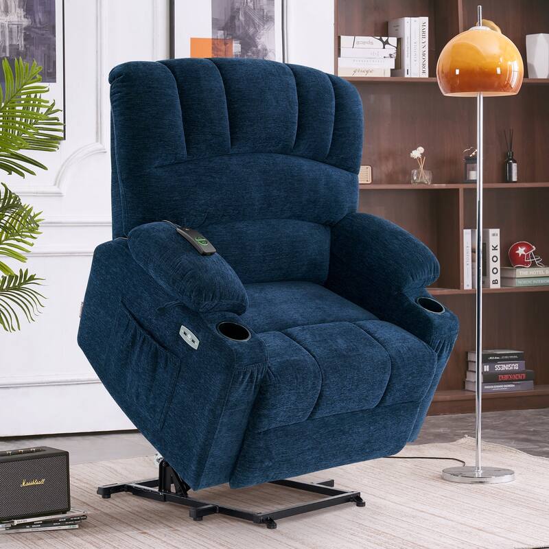 MCombo Recliner Chair Sofa with Massage and Heat, Fabric R7096 (Medium-Wide)