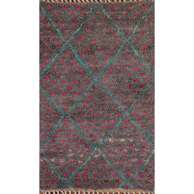 Trellis Plush Geometric Moroccan Oriental Rug Hand-Knotted Wool Carpet - 3'0" x 5'6"