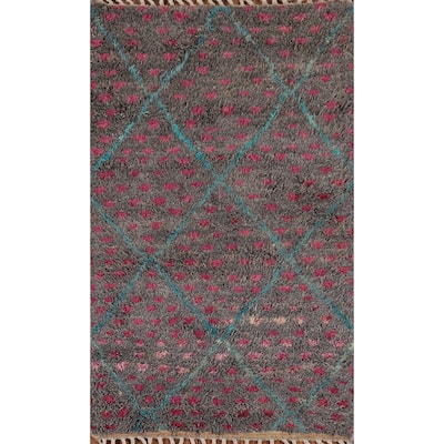 Trellis Plush Geometric Moroccan Oriental Rug Hand-Knotted Wool Carpet - 3'0" x 5'6"