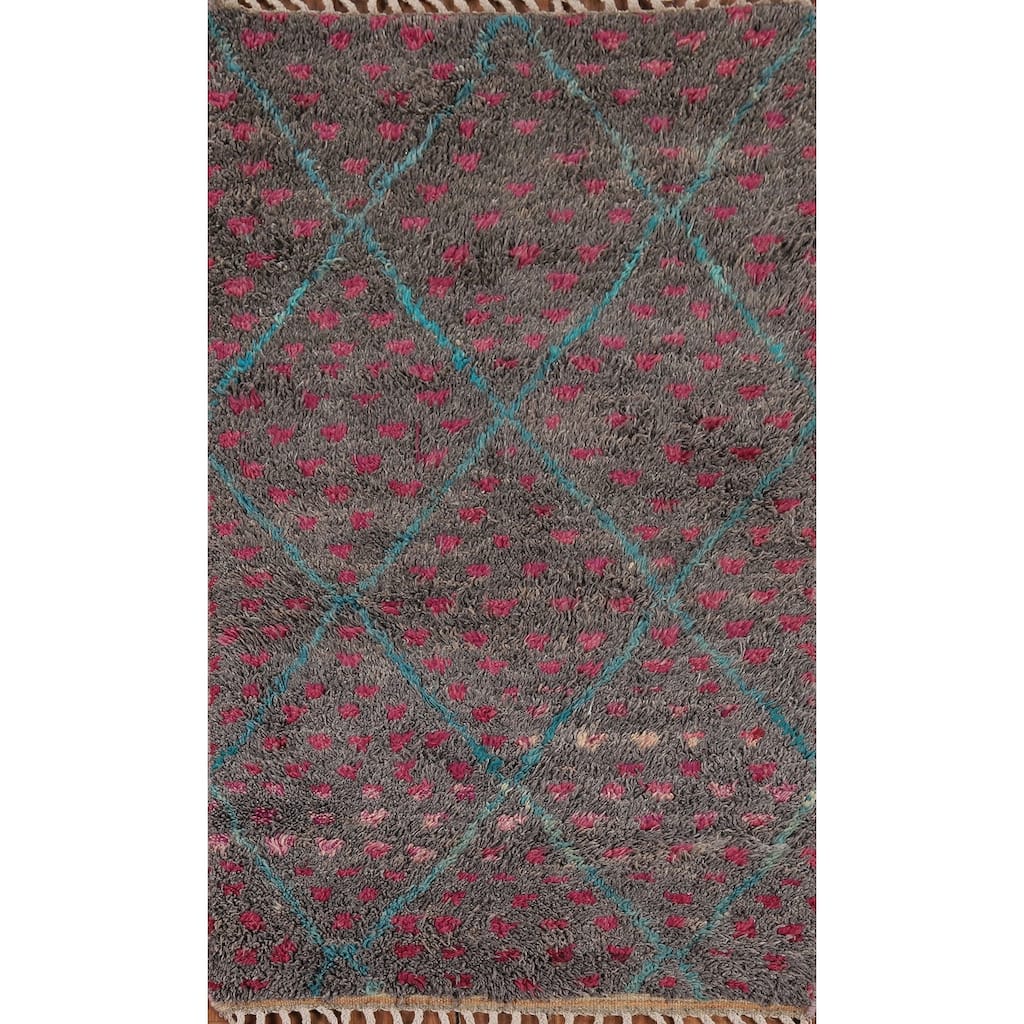 Trellis Plush Geometric Moroccan Oriental Rug Hand-Knotted Wool Carpet - 3'0" x 5'6"
