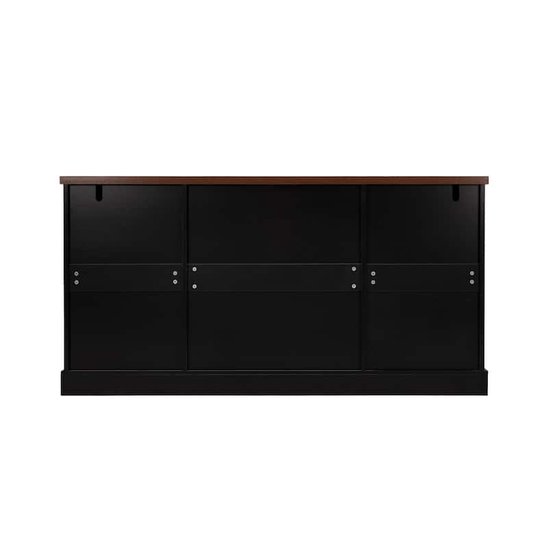 63"Farmhouse Barn Door Storage Cabinet with 2 Drawers & Door Rack, Large Buffet Bar Cabinets with Adjustable Shelves