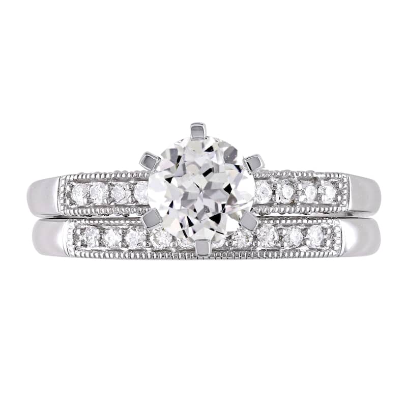 Miadora 10k Gold Created White Sapphire and 1/3ct TDW Diamond Bridal Ring Set (H-I, I2-I3)