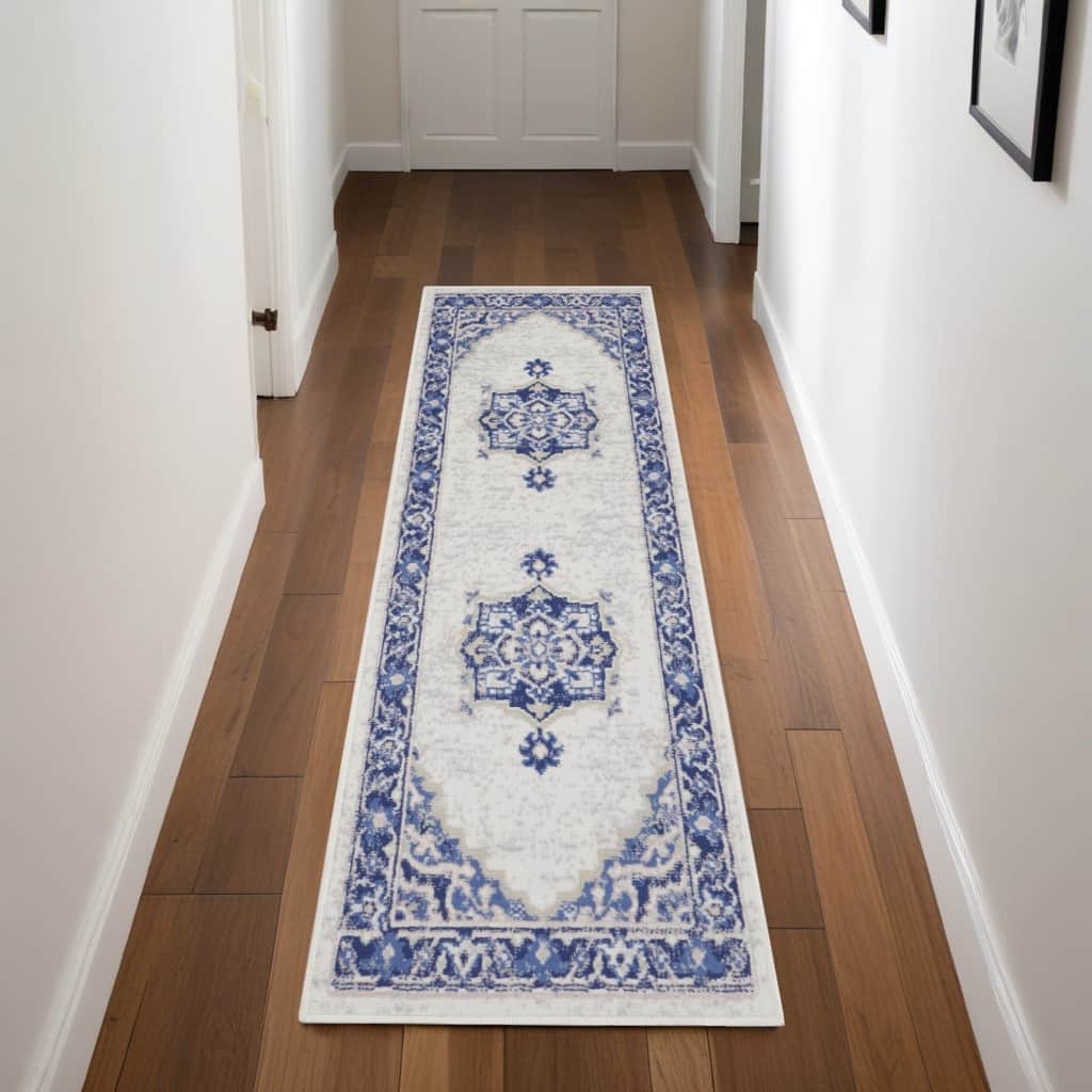 Jovi Power Loomed Distressed Abstract Floral Non Skid Stain Resistant Area Rug By HomeRoots - 96' X '24' X '0.39