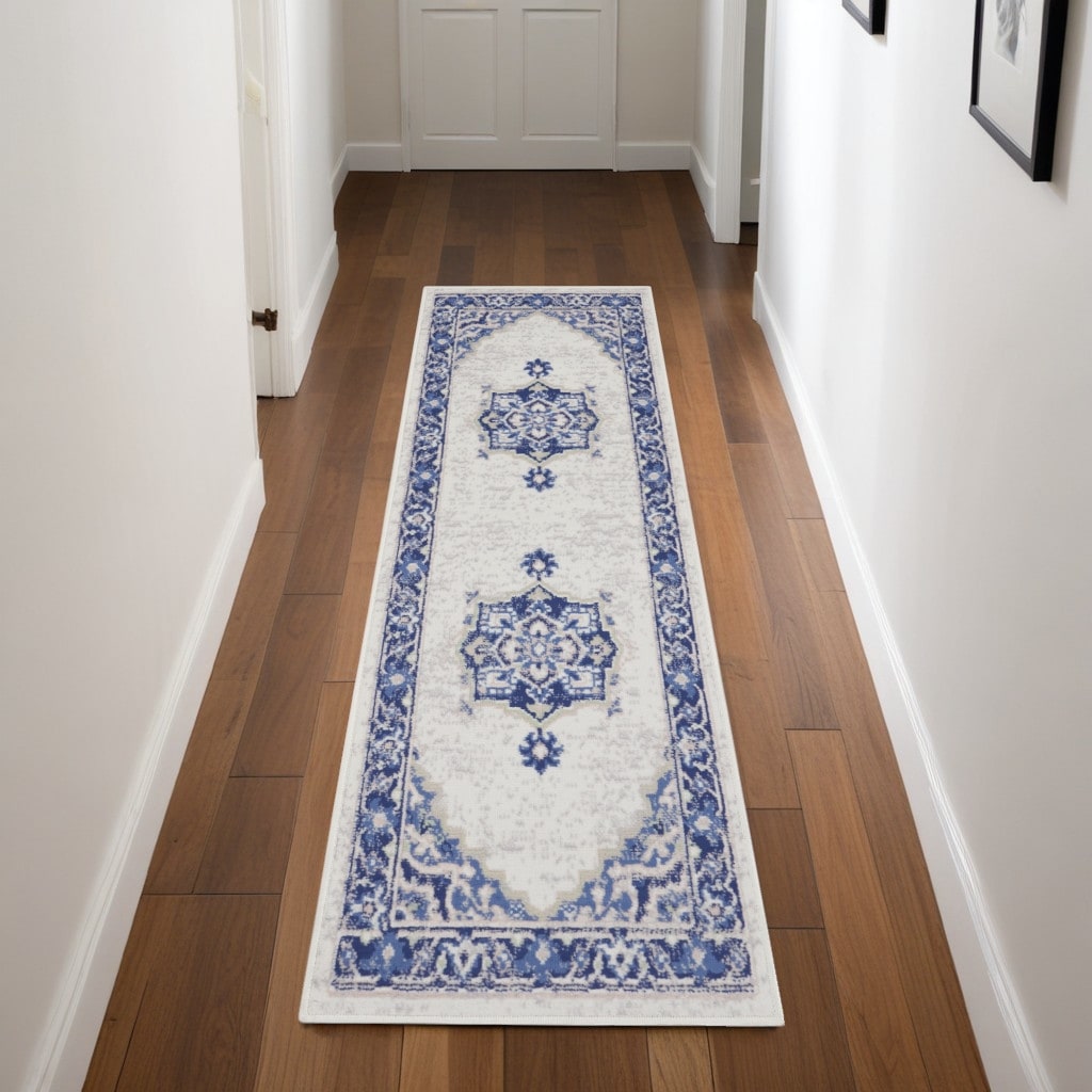 Jovi Power Loomed Distressed Abstract Floral Non Skid Stain Resistant Area Rug By HomeRoots - 96' X '24' X '0.39