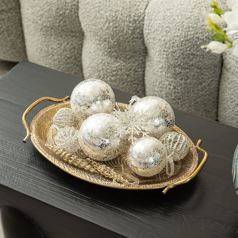 Glitzhome Set of 2 Oval Metal Gold Decorative Tray with Handles -16"/19"L