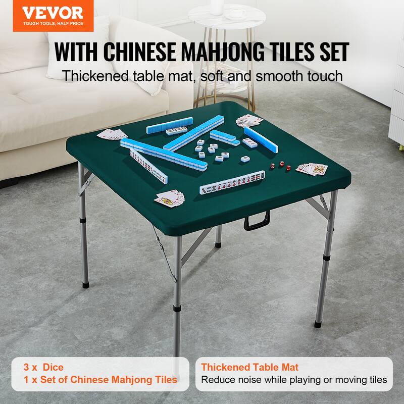 VEVOR Mahjong Table with Mahjong Tiles Set Fold-in-Half 4 Player Card Table with 144PCS Majiang Tiles and 3 Dice
