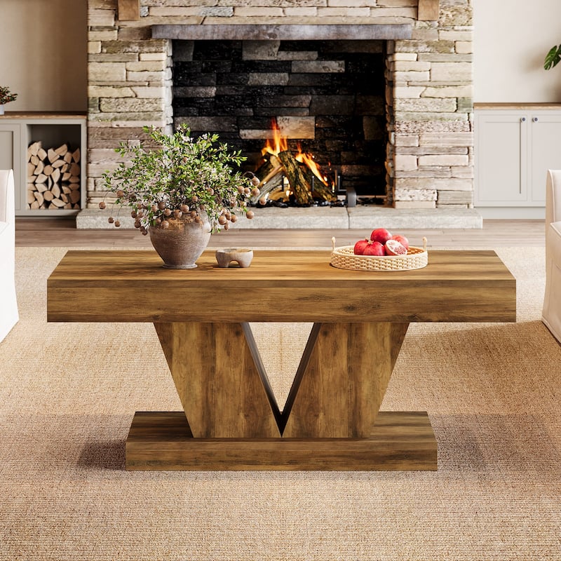 47.2" Mid-Century Wooden Center Table, Rectangular Coffee Table for Living Room