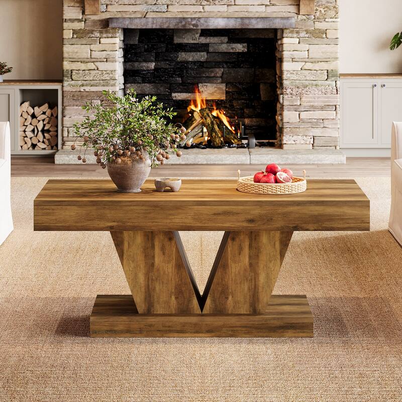 47.2" Rectangular Coffee Table, Farmhouse Mid-Century Center Table