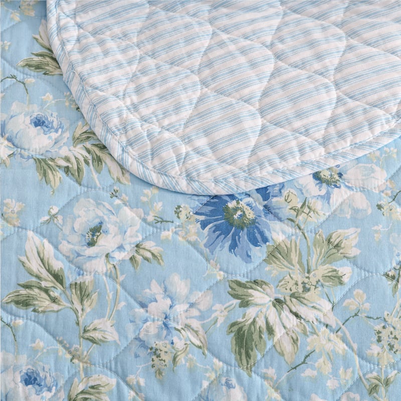 Laura Ashley Peony Garden Cotton Reversible Blue Quilt Set