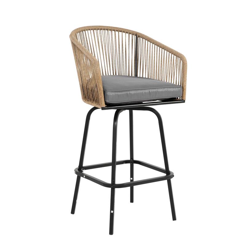 Outdoor Wicker Rattan Barstools with Armrests, Backrest, Set of 2/4