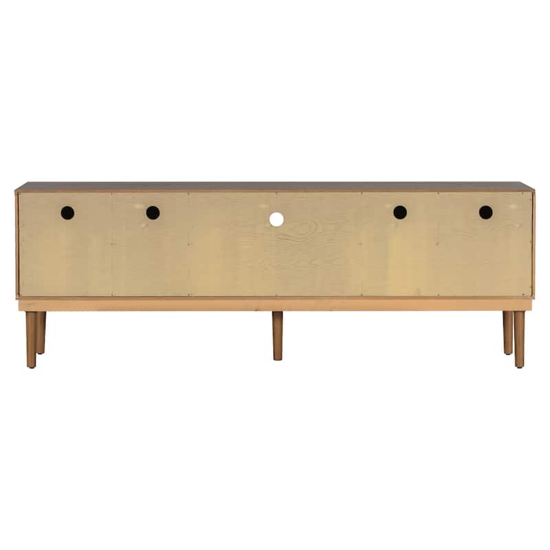 74.9"Modern TV Stand with Vertical Striped Sliding Doors - Space-Saving Media Console with Stylish Storage