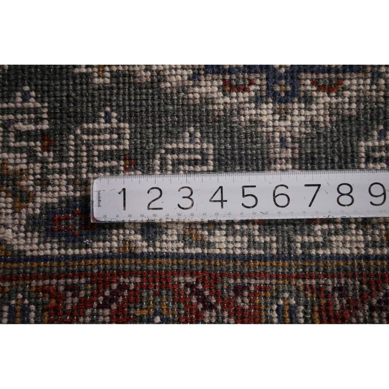 Green Geometric Viss Oriental Runner Rug Handmade Wool Carpet - 2'6"x 8'1"