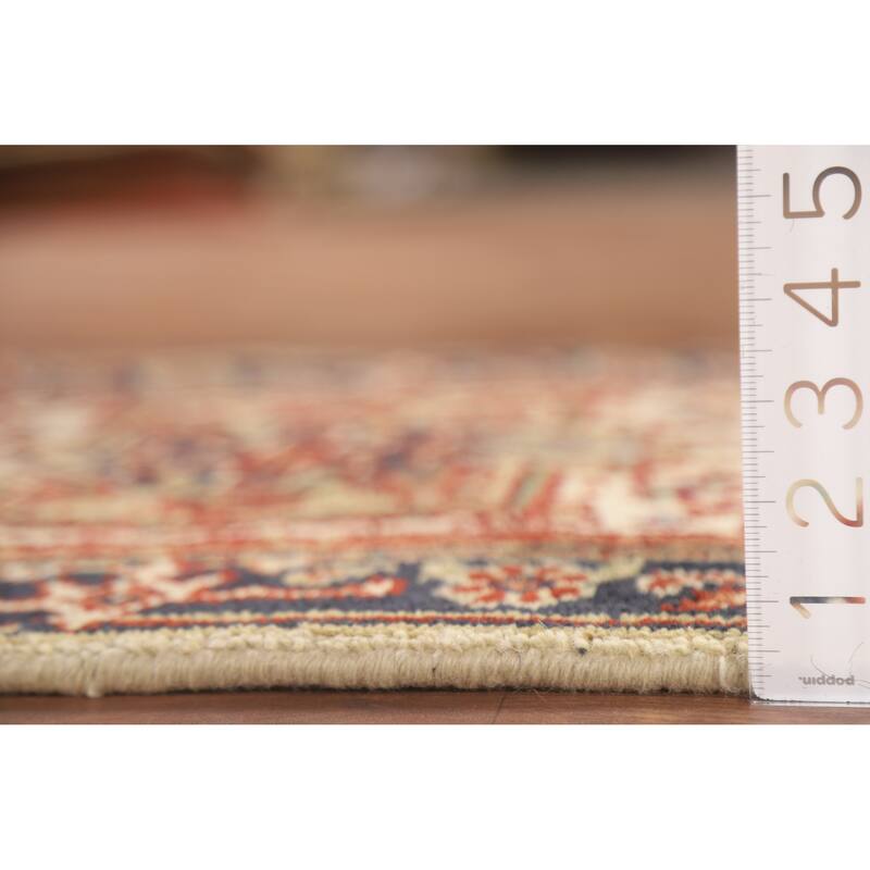 Hand Knotted Oriental 100% Wool Carpet Traditional Medallion Beige & Ivories Heriz (serapi) Area Rug - 3' 0'' X 2' 0''