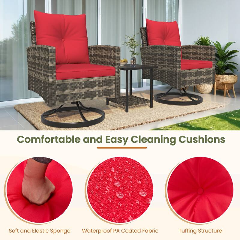 Outdoor Swivel Rocker Patio Chairs Set of 2 with Coffee Table &Cushions, Rattan Bistro Set for Porch, Backyard, Balcony