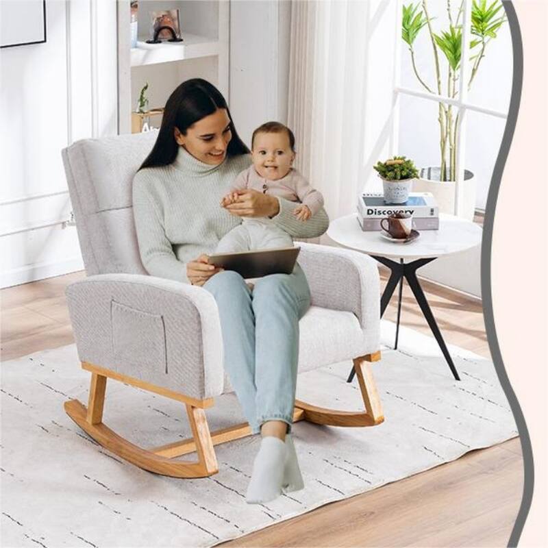 HOMYKA 28" Wide Rocking Chair for Nursery with Solid Wood Leg Set of 2