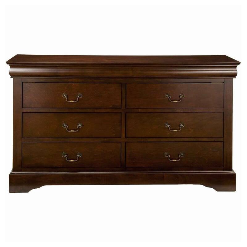 Rubberwood 6 Drawer Dresser With Antique Handles Brown